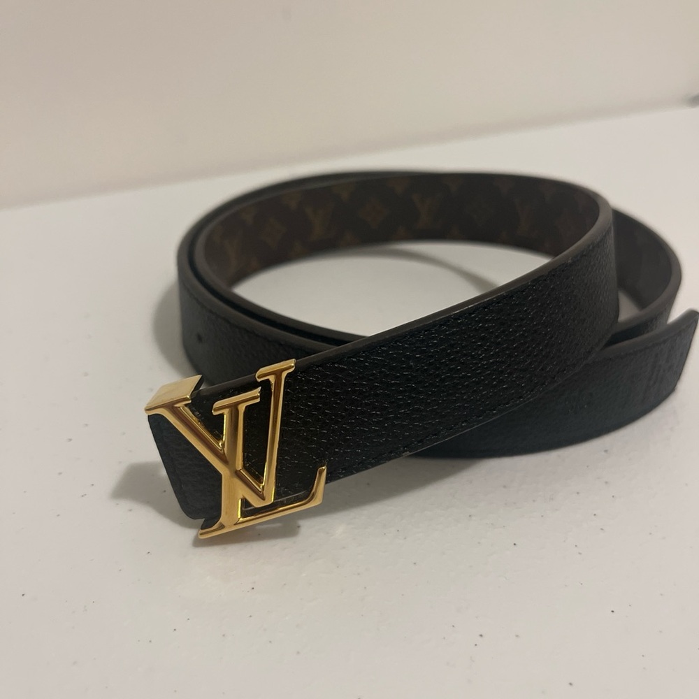 REVERSIBLE Louis Vuitton Leather Belt with Gold Buckle